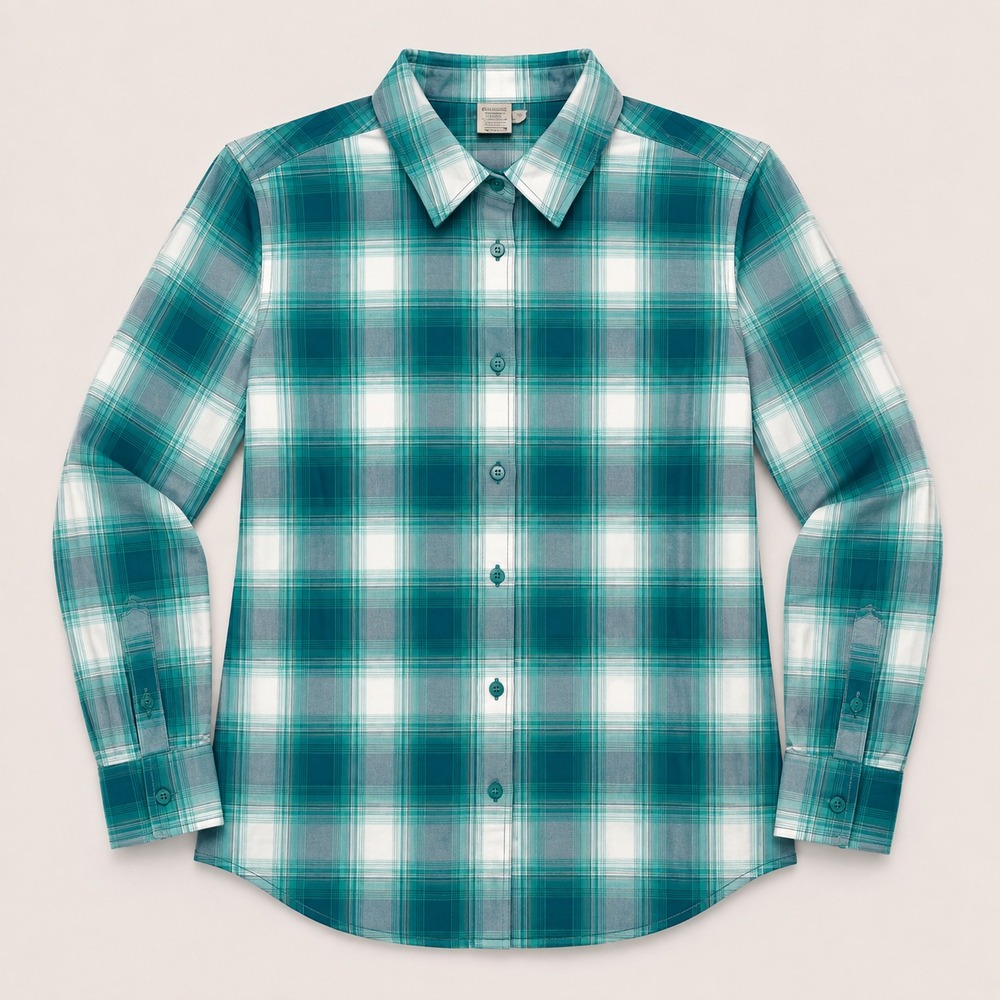 Duluth Trading Womens 1X Green Plaid Button Up Shirt Stretch Long Sleeve